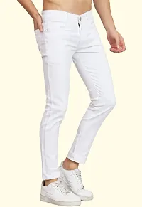 Stylish White Cotton Blend Solid Mid-Rise Jeans For Men-thumb1