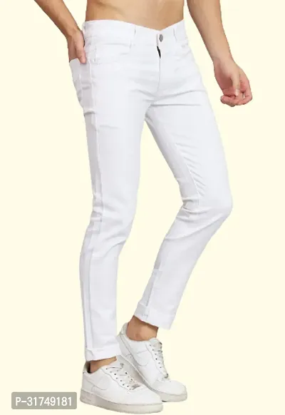 Stylish White Cotton Blend Solid Mid-Rise Jeans For Men-thumb2