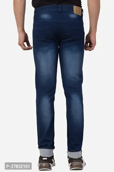 Classic Blue Cotton Blend Solid Jeans For Men-thumb3