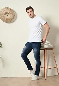 Stylish Blue Denim Solid Mid-Rise Jeans For Men-thumb3