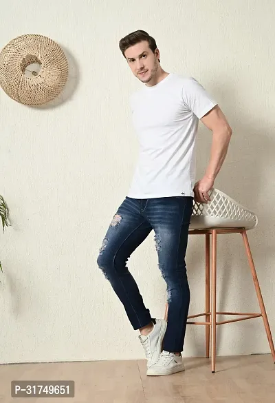 Stylish Blue Denim Solid Mid-Rise Jeans For Men-thumb4