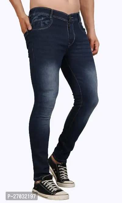 Classic Blue Cotton Blend Solid Jeans For Men