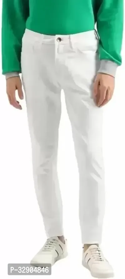 Stylish White Denim Solid Regular Fit Jeans For Men-thumb0