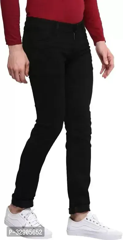 Elegant Black Denim Solid Mid-Rise Jeans For Men-thumb2