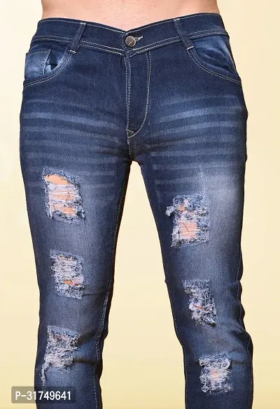 Stylish Blue Denim Solid Mid-Rise Jeans For Men-thumb2