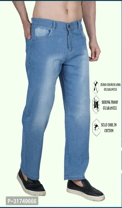 Stylish Blue Cotton Blend Solid Mid-Rise Jeans For Men-thumb0