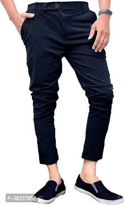 Mevan Comfortable Blue Polyester Spandex Regular Track Pants For Men-thumb0