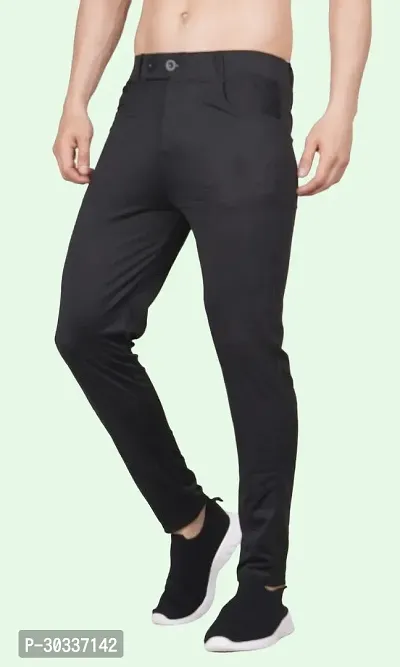 Mevan Comfortable Black Polyester Spandex Regular Track Pants For Men-thumb0