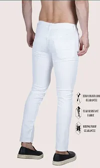 Stylish White Cotton Blend Solid Mid-Rise Jeans For Men-thumb1