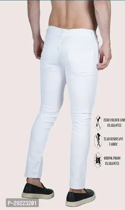 Stylish White Cotton Blend Solid Mid-Rise Jeans For Men-thumb2