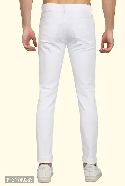 Stylish White Cotton Blend Solid Mid-Rise Jeans For Men-thumb2