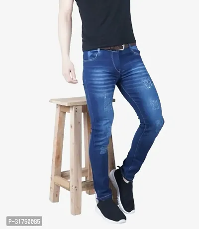 Stylish Blue Cotton Blend Solid Mid-Rise Jeans For Men-thumb0