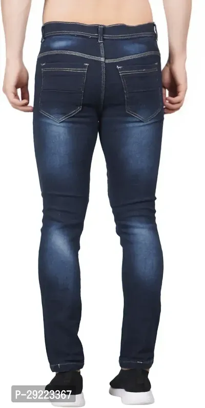 Stylish Blue Cotton Blend Solid Mid-Rise Jeans For Men-thumb2