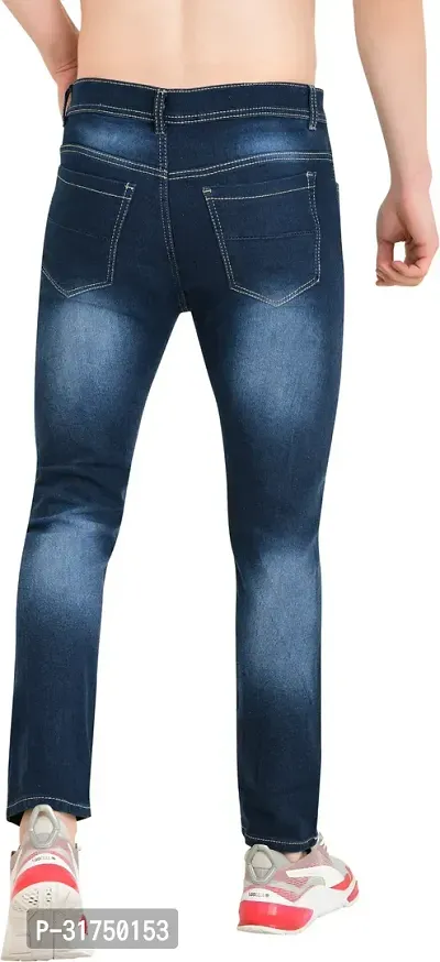 Stylish Blue Cotton Blend Solid Mid-Rise Jeans For Men-thumb2