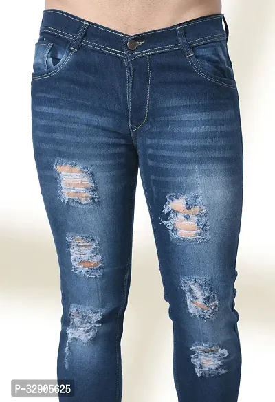 Elegant Blue Denim Distress Mid-Rise Jeans For Men-thumb4