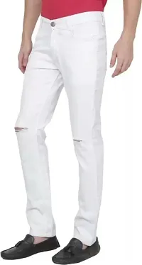 Stylish White Cotton Blend Solid Mid-Rise Jeans For Men-thumb3