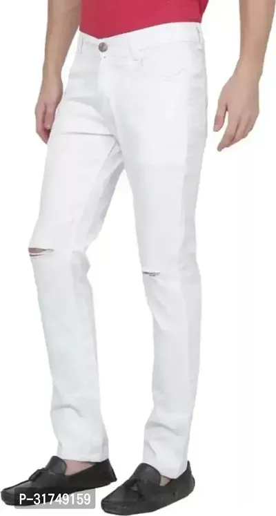 Stylish White Cotton Blend Solid Mid-Rise Jeans For Men-thumb4