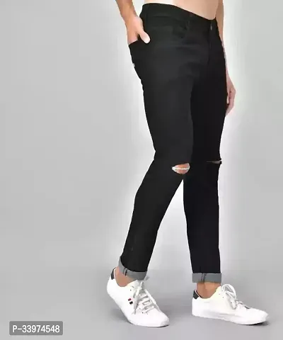 Stylish Black Denim Solid Mid Rise Jeans For Men-thumb3