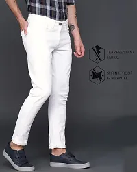 Stylish White Denim Solid Mid-Rise Jeans For Men-thumb1