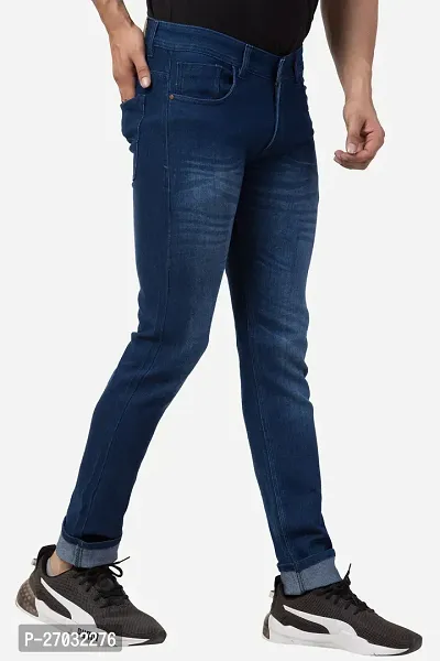 Classic Blue Polycotton Solid Jeans For Men-thumb4