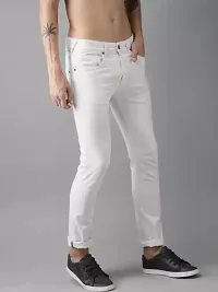 Stylish White Cotton Blend Solid Mid-Rise Jeans For Men-thumb2