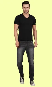 Stylish Grey Cotton Blend Solid Mid-Rise Jeans For Men-thumb2