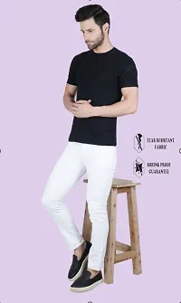 Stylish White Cotton Blend Solid Mid-Rise Jeans For Men-thumb3