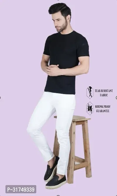 Stylish White Cotton Blend Solid Mid-Rise Jeans For Men-thumb4