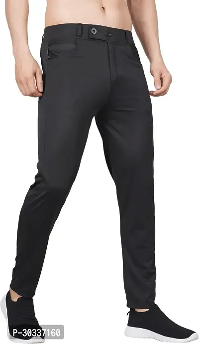 Mevan Comfortable Black Polyester Spandex Regular Track Pants For Men-thumb0