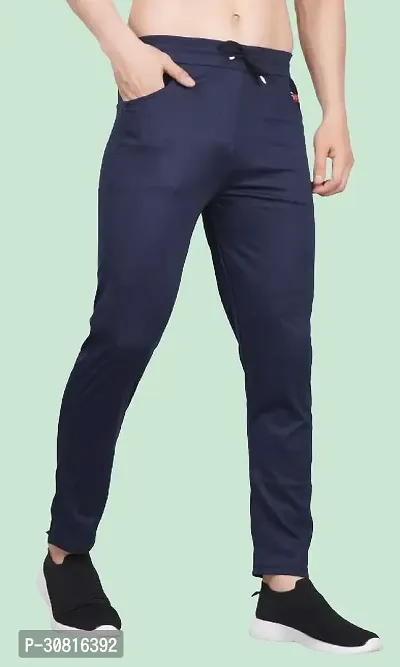 Stylish Blue Lycra Blend Regular Track Pants for Men-thumb0