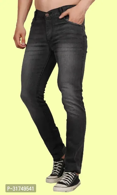 Stylish Grey Cotton Blend Solid Mid-Rise Jeans For Men-thumb3