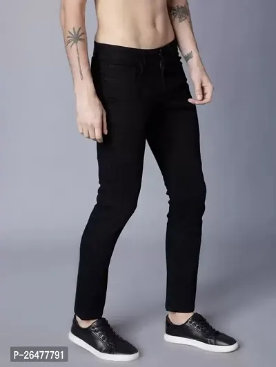 Stylish Black Denim Mid-Rise Jeans For Men