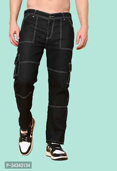 Stylish Black Denim Solid Jeans For Men-thumb0