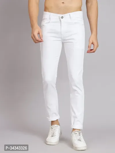 Stylish White Denim Solid Jeans For Men-thumb0