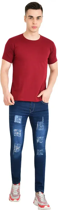 Stylish Cotton Blend Navy Blue Solid Mid Rise Jeans For Men-thumb2