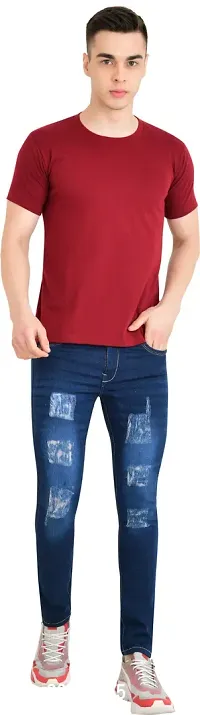 Stylish Cotton Blend Navy Blue Solid Mid Rise Jeans For Men-thumb3