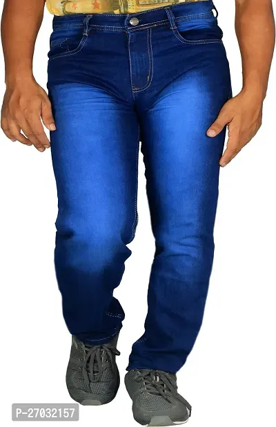 Classic Blue Cotton Solid Jeans For Men