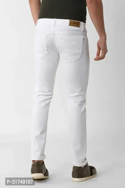 Stylish White Denim Solid Mid-Rise Jeans For Men-thumb2