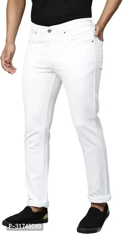 Stylish White Denim Solid Mid-Rise Jeans For Men