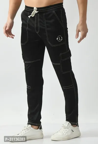 Stylish Black Polyester Spandex Solid Regular Track Pant For Men-thumb0