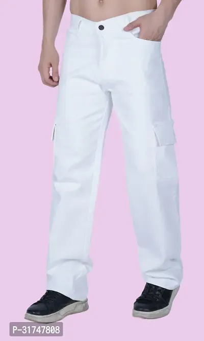 Stylish White Denim Solid Mid-Rise Jeans For Men-thumb0