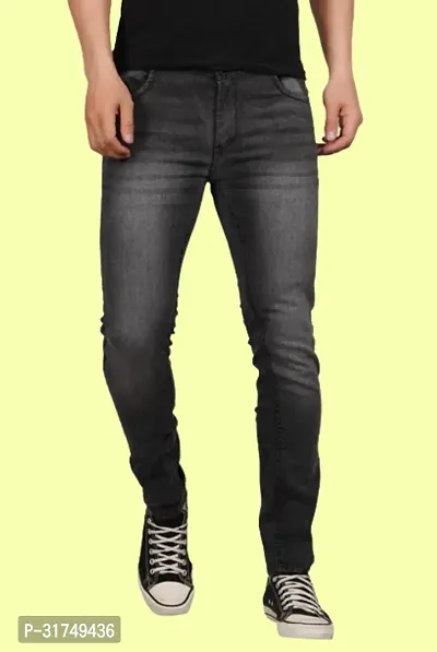 Stylish Black Cotton Blend Solid Mid-Rise Jeans For Men-thumb0