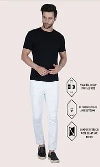 Stylish White Cotton Blend Solid Mid-Rise Jeans For Men-thumb4