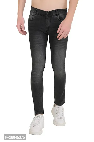 Stylish Grey Cotton Blend Solid Mid-Rise Jeans For Men-thumb0