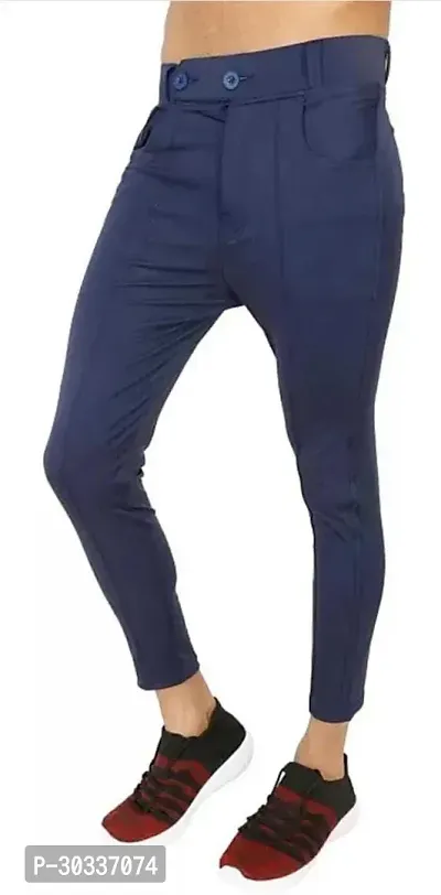 Mevan Comfortable Blue Polyester Spandex Regular Track Pants For Men-thumb2