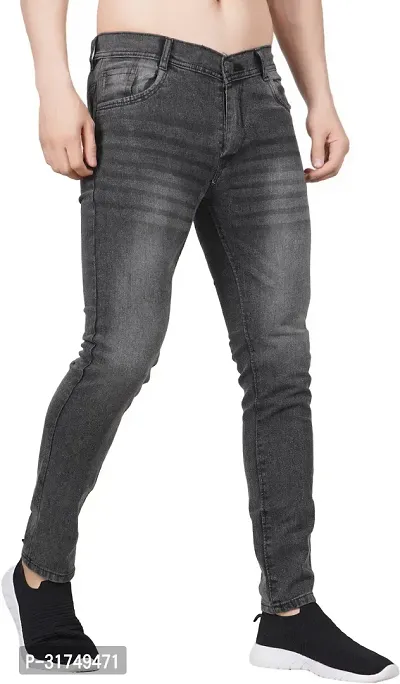 Stylish Grey Cotton Blend Solid Mid-Rise Jeans For Men-thumb3