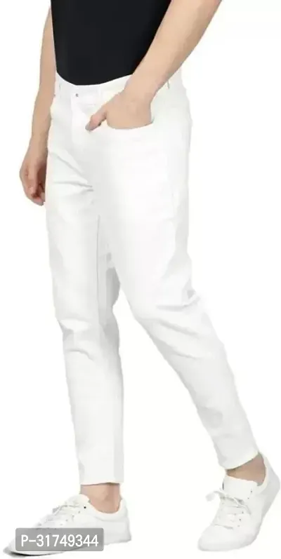 Stylish White Denim Solid Mid-Rise Jeans For Men-thumb0