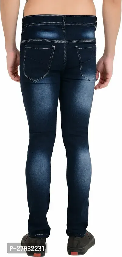 Classic Blue Cotton Blend Solid Jeans For Men-thumb2