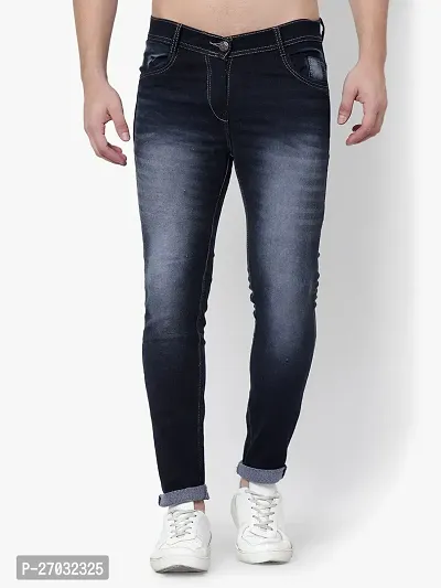 Classic Blue Cotton Blend Solid Jeans For Men-thumb0