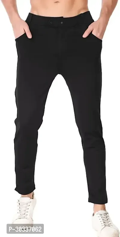 Mevan Comfortable Black Polyester Spandex Regular Track Pants For Men-thumb0